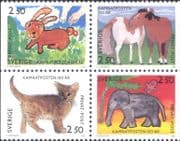 Sweden 1992 Kamratposten/ Cat/ Rabbit/ Horses/ Art/ Painting/ Rebate 4v blk (n24944k)