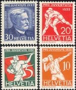 Switzerland 1932 Pro Juvemtute/ Children's Fund/ Sports/ Wrestling/ Flag Waving 4v set (ch1033)