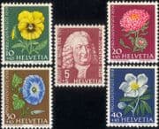 Switzerland 1958 Pro Juventute Welfare Fund/ von Haller/ Flowers/ Plants/ Nature 5v set (ch1024)
