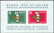 Switzerland 1959 "NABAG" Philatelic Exhibition/ StampEx/ Post Horn/ Coat-of-Arms imperforate m/s (n44392)