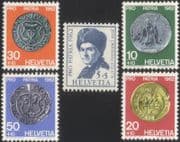 Switzerland 1962 Coins/ Money/ Welfare Fund/ History/ Commerce/ Rousseau/ Writer/ Pholosophy 5v set (n45631)