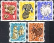 Switzerland 1965 Hedgehogs/ Badger/s Deer/ Hares/ Marmots/ Animals/ Nature/ Welfare Fund 5v set (n42540)
