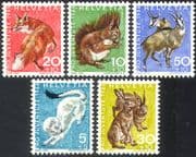 Switzerland 1966 Fox/ Squirrel/ Hare/ Deer/ Animals/ Welfare Fund/ Nature 5v set (n41465)