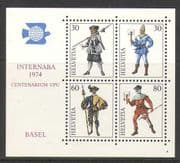 Switzerland 1974 UPU 100th/ Uniforms/ Messengers/ StampEx/ Post/ Mail 4v m/s (n20775)