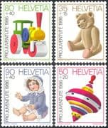 Switzerland 1986 Children's Fund/ Pro Juventute/ Teddy Bear/ Doll/ Steamroller/ Spinning Top/ Toys 4v set (n44387)