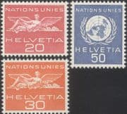Switzerland (UN Offices) 1959 United Nations/ Definitives/ Statue 3v set (b7500b)
