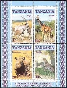 Tanzania 1986 Cheetah  /  Giraffe  /  Rhino  /  Animals  /  Nature  /  Wildlife 4v m  /  s (b690)