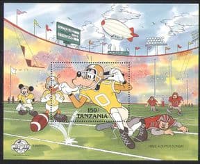 Tanzania 1988 Disney/  Goofy/ Football/ Mickey/ Cartoons/ Animation  1v m/s (d00159)