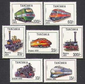 Tanzania 1991 Steam Engines  /  Trains  /  Railway 7v set s2540