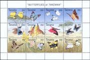 Tanzania 1993  Butterflies/ Insects/ Nature/ Butterfly/ Wildlife  12v sheet  (s2474d)