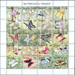 Tanzania 1993  Butterflies/ Insects/ Nature / Butterfly/ Wildlife  20v sheet  (s2474f)