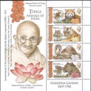 Tonga 2015 FIPIC/ Gandhi/ Tiger/ Leopard/ Cobra/ Snakes/ Red Panda/ Nature/ Animals 4v m/s (b4932a)