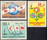 Turkey 1963 Red Cross 100th Anniversary/ Candle Emblem/ Crescent/ Lion/ Medical/ Health/ Welfare 3v set (n27712)