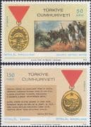 Turkey 1968 Independence Medal/ Battle/ Horses/ National Anthem/ War 2v set (n44895a)