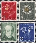 Switzerland 1943 Pro Juventute Welfare Fund/ von Fellenberg/ Flowers/ Orchid/ Nature 4v set (ch1025)
