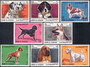 Umm al Qiwain 1967  Dogs/ Animals/ Alsatian/ Dalmatian/ Spaniel/ Boxer  8v set  (s1262)