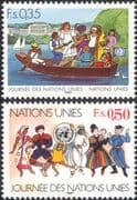 UN (G) 1987 United Nations Day/ Building/ Boat/ Dancers/ Costume 2v set (n45895)