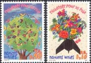 UN (G) 1996 Peace/ Birds/ Flowers/ Tree/ Bomb/ Children's Art/ Painting 2v set (n31017)