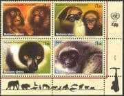 UN (G) 2007 Gibbon/ Monkey/ Lemur/ Baboon/ Animals/ Nature/ Wildlife/ Conservation/ Endangered Species 4v blk (n17178)