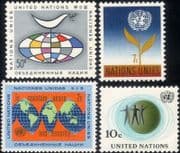 UN (NY) 1961 (1964 additional values) Emblem/ Map/ Bird/ People/ Globe/ Animation 4v set (b7500d)