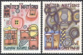 UN (NY) 1983 Human Rights 35th/ Art/ Paintings/ Abstract/ Animation 2v set (n27791)