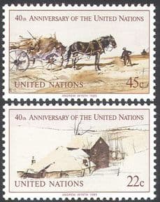 UN (NY) 1985 UN 40th/ Horses/ Cart/ Farm/ Landscape/ Art/ Farming/ Transport 2v set (n27790)