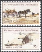 UN (NY) 1985 UN 40th/ Horses/ Cart/ Farm/ Landscape/ Art/ Farming/ Transport 2v set (n27790)