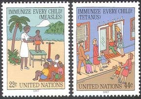 UN (NY) 1987 Medical/ Health/ Welfare/ Immunisation/ Children/ Palm Trees 2v set (n27782)