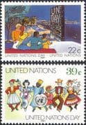 UN (NY) 1987 United Nations Day/ UN Building/ Family/ Dancers 2v set (n45893)