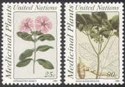 UN (NY) 1990 Medicinal Plants/ Ginseng/ Periwinkle/ Flowers/ Medical 2v set (n19334)