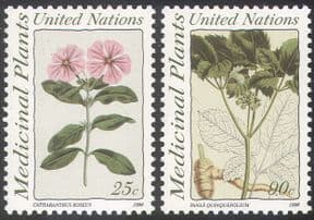 UN (NY) 1990 Medicinal Plants/ Ginseng/ Periwinkle/ Flowers/ Medical 2v set (n19334)