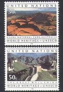 UN (NY) 1992 UNESCO / Wall of China / Uluru National Park / Nature 2v set (n35840)