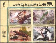 UN (NY) 2001 Lizard/ Monkeys/ Birds/ Reptiles/ Endangered Animals/ Nature/ Wildlife 4v blk (b265)