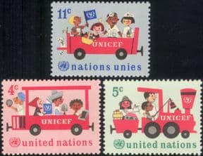 UN/United Nations 1966 UNICEF/ Health/ Welfare/ Train/ Nurse/ Cat/ Animation 3v set (n25931)