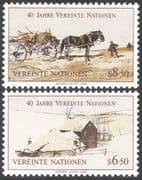 UN (V) 1985 UN 40th/ Horses/ Cart/ Farm/ Landscape/ Art/ Farming 2v set (n27792)