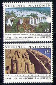 UN (V) 1992 Waterfalls  /  Abu Simbel  /  Statues  /  Carving  /  UNESCO 2v set (n29249)