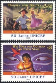 UN (V) 1996 Children's Stories/ UNICEF/ Bird/ Fire/ Grimm/ Fairy Tales/ Eyes 2v set (n31566)