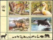 UN (V) 2000 Leopard/ Killer Whale/ Orca/ Deer/ Spoonbill/ Birds/ Endangered Animals/ Nature/ Marine/ Wildlife/ Conservation 4v blk (b1805)