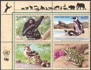 UN (V) 2002 Gibbon/ Penguin/ Toad/ Cat/ Animals/ Birds/ Nature/ Wildlife/Conservation/ Endangered Species 4v blk (b7529)