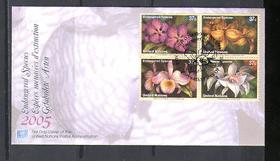 United Nations 2005 ORCHIDS / Flowers 4v blk FDC n14983