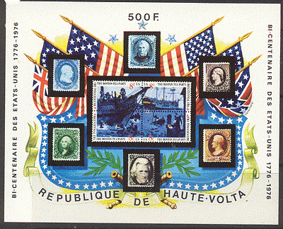 Upper Volta 1976 USA Bicentennial/ 200th Anniversary/ Boston Tea Party/ Sailing Ships/ Boats/ S-on-S/ Transport IMPERF m/s (b10111)