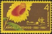 USA 1961 Kansas Statehood/ Pioneers/ Sunflowers/ Flowers/ Plants/ Nature/ Animation 1v (n44883)