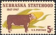 USA 1967 Nebraska Statehood/ Cattle/ Bull/ Maize/ Farming/ Animals/ Nature 1v (n29239)