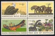 USA 1970 Eagle / Birds / Elephants / Dinosaurs / Animals / Nature / Canoe 4v blk n28896