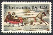 USA 1974 Christmas / Horse / Sleigh / Greetings / Art / Transport / Animals 1v (n29217)