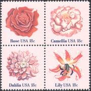 USA 1981 Rose/ Lily/ Dahlia/ Camellia/ Flowers/ Plants/ Nature 4v set blk (n42838)