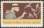 USA 1982 St Francis of Assisi/ Doves/ Birds/ Nature/ People/ Religion 1v (n44823)