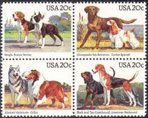 USA 1984 Spaniel/ Beagle/ Terrier/ Dogs/ Nature/ Animals/ Pets 4v set blk (n28892)