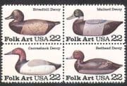 USA 1985 Folk Art / Wooden Carving / Ducks / Hunting / Decoy / Birds / Nature 4v blk n39034