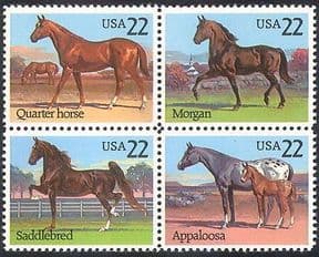 USA 1985 Horses  /  Animals  /  Nature  /  Sport  /  Transport  /  Equestrian 4v blk (n25443)